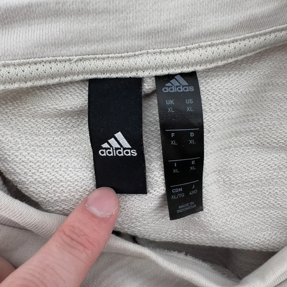 Adidas Men XL Long Sleeve Pullover Beige‎ Crew Neck Pocket Cotton Blend Pocket